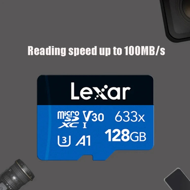 بطاقة ذاكرة هاتف محمول مخصصة لتسجيل القيادة Lexar 633x TF عالية السرعة بسعة 128GB، 128GB