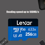 بطاقة ذاكرة فلاش Lexar 633x TF عالية السرعة بسعة 256GB لكاميرا الهاتف المحمول، توسيع مفتاح، مخصصة لتسجيل القيادة، 256GB