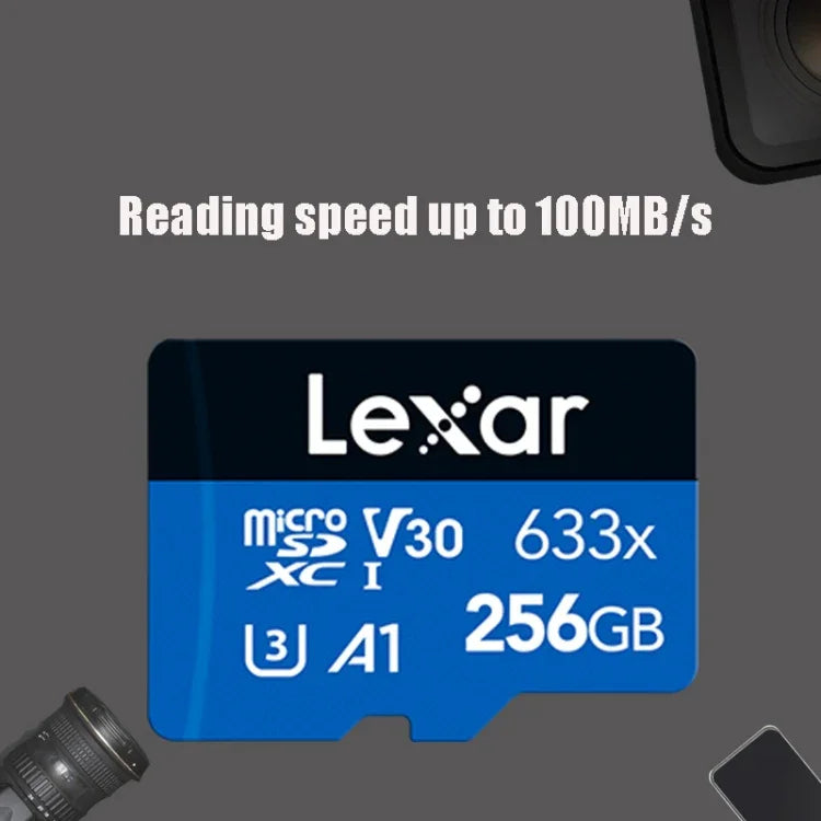بطاقة ذاكرة فلاش Lexar 633x TF عالية السرعة بسعة 256GB لكاميرا الهاتف المحمول، توسيع مفتاح، مخصصة لتسجيل القيادة، 256GB