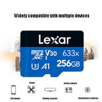 بطاقة ذاكرة فلاش Lexar 633x TF عالية السرعة بسعة 256GB لكاميرا الهاتف المحمول، توسيع مفتاح، مخصصة لتسجيل القيادة، 256GB