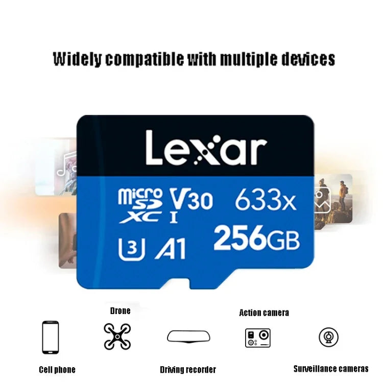 بطاقة ذاكرة فلاش Lexar 633x TF عالية السرعة بسعة 256GB لكاميرا الهاتف المحمول، توسيع مفتاح، مخصصة لتسجيل القيادة، 256GB