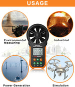 جهاز قياس سرعة الرياح وحجم الهواء الرقمي عالي الدقة PEAKMETER، MS6252A سرعة الرياح، حجم الهواء، MS6252B درجة الحرارة، الرطوبة، USB