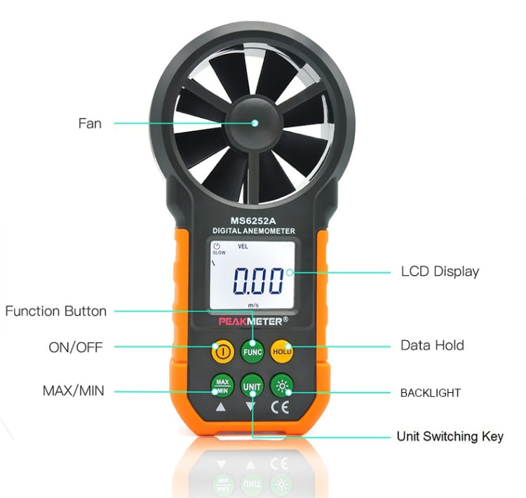 جهاز قياس سرعة الرياح وحجم الهواء الرقمي عالي الدقة PEAKMETER، MS6252A سرعة الرياح، حجم الهواء، MS6252B درجة الحرارة، الرطوبة، USB