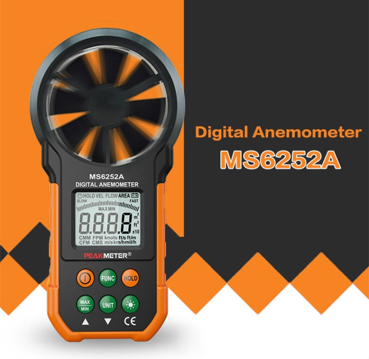 جهاز قياس سرعة الرياح وحجم الهواء الرقمي عالي الدقة PEAKMETER، MS6252A سرعة الرياح، حجم الهواء، MS6252B درجة الحرارة، الرطوبة، USB