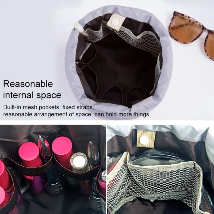 حقيبة مكياج بسعة كبيرة حقيبة سفر حقيبة غسيل مقاومة للماء للتخزين في الهواء الطلق حقيبة غسيل أسطوانية