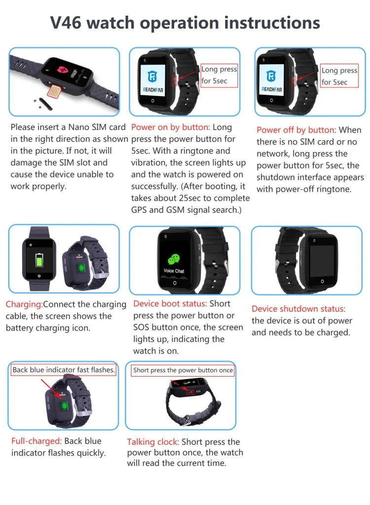 REACHFAR RF-V46-A GPS Smart Tracker WatchBand, Support SOS / Camera / Health Management / 4G LTE / Blood Pressure / Heart Rate, For Asia / Europe / Africa / Australia, RF-V46-A