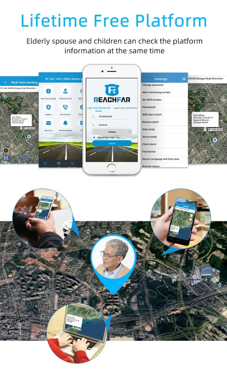 سوار ساعة ذكي REACHFAR RF-V46-B مع GPS، يدعم SOS / كاميرا / إدارة الصحة / 4G LTE / ضغط الدم / معدل ضربات القلب، لأمريكا الشمالية / أمريكا الجنوبية، RF-V46-B