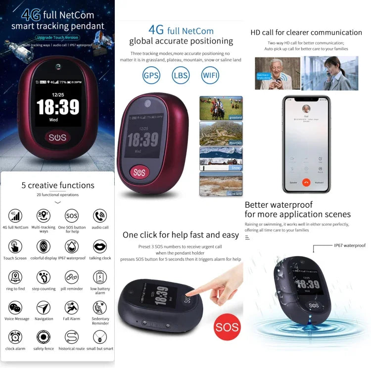 سلسلة تعقب ذكية صغيرة بشاشة لمس REACHFAR RF-V45-B، تدعم SOS / كاميرا / إدارة الصحة / 4G LTE، لأمريكا الشمالية / أمريكا الجنوبية / أستراليا، RF-V45-B شاشة لمس