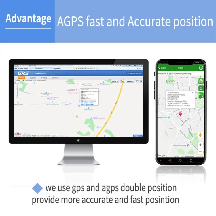 جهاز تتبع سيارات وشاحنات TK202B 2G يدعم GSM GPRS GPS وAGPS، سعة البطارية: 5000 مللي أمبير، 2G 5000mAh
