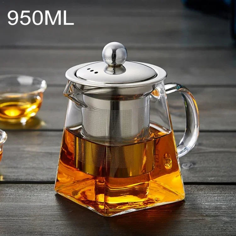 إبريق شاي من الزجاج المقاوم للحرارة مع فلتر من الفولاذ المقاوم للصدأ، السعة: 950ml، السعة: 950ml