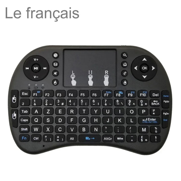 لغة الدعم: الفرنسية لوحة مفاتيح لاسلكية i8 Air Mouse مع لوحة لمس لصندوق Android TV والتلفاز الذكي والكمبيوتر اللوحي والكمبيوتر الشخصي Xbox360 وPS3 وHTPC/IPTV، الفرنسية