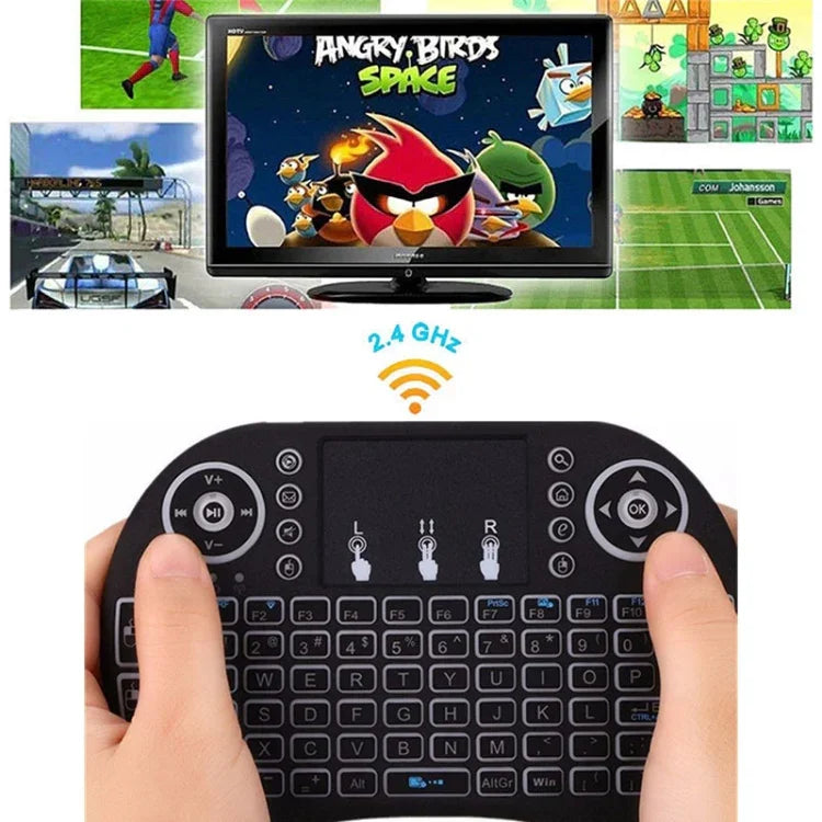 لغة الدعم: الفرنسية لوحة مفاتيح لاسلكية i8 Air Mouse مع لوحة لمس لصندوق Android TV والتلفاز الذكي والكمبيوتر اللوحي والكمبيوتر الشخصي Xbox360 وPS3 وHTPC/IPTV، الفرنسية