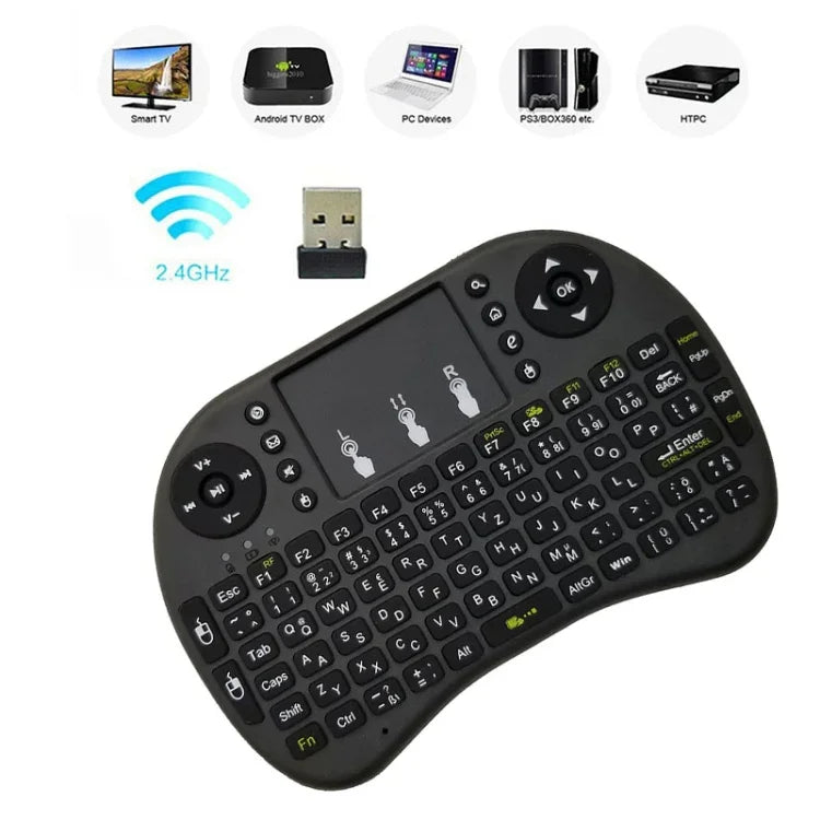 لغة الدعم: العبرية لوحة مفاتيح لاسلكية i8 Air Mouse مع لوحة لمس لصندوق Android TV والتلفاز الذكي والكمبيوتر اللوحي والكمبيوتر الشخصي Xbox360 وPS3 وHTPC/IPTV، العبرية
