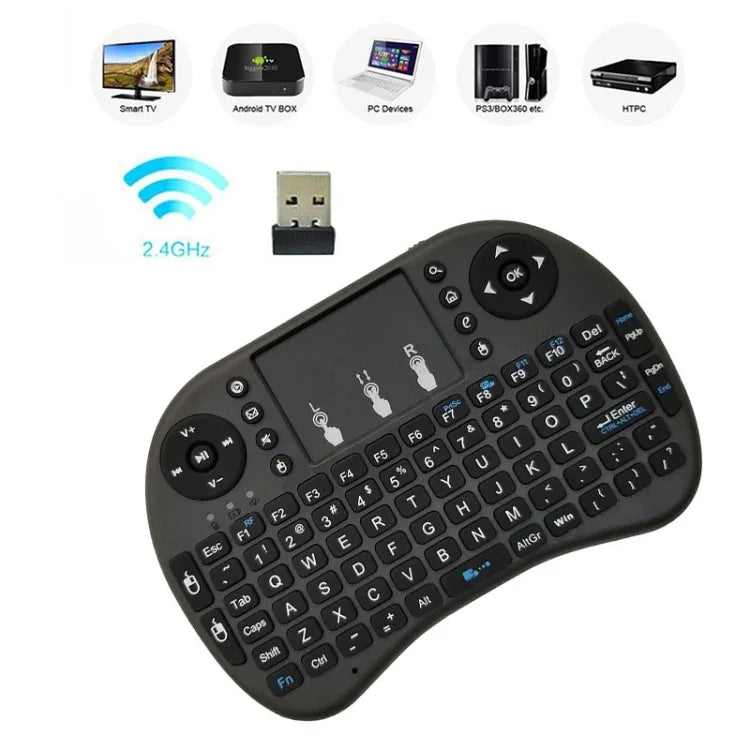 لغة الدعم: الإنجليزية لوحة مفاتيح لاسلكية i8 Air Mouse مع لوحة لمس لصندوق Android TV والتلفاز الذكي والكمبيوتر اللوحي والكمبيوتر الشخصي Xbox360 وPS3 وHTPC/IPTV، الإنجليزية