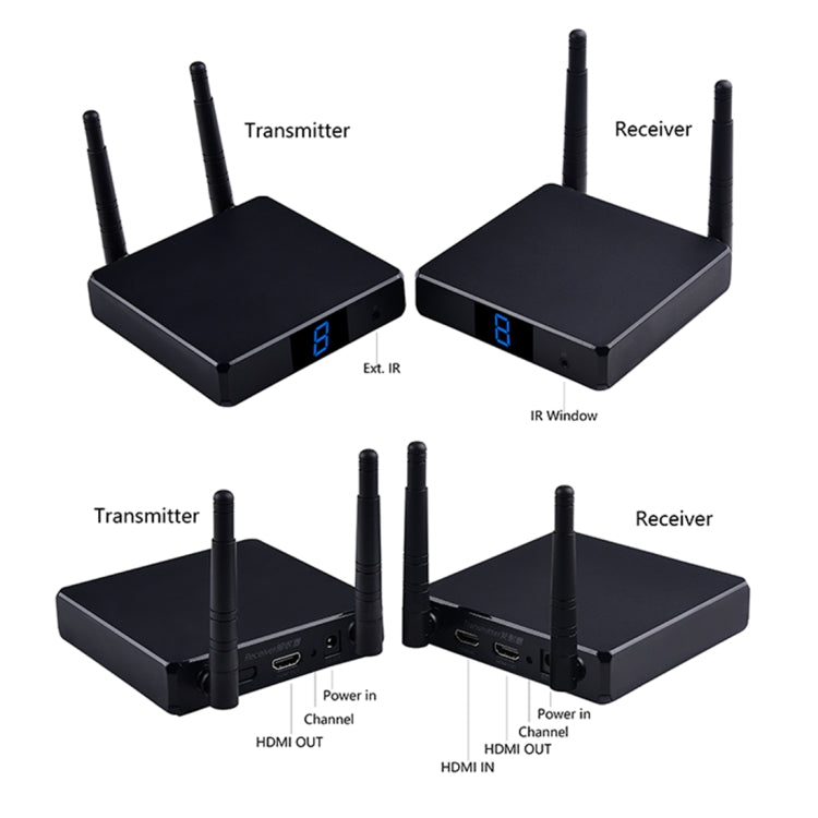 مرسل HDMI لاسلكي Measy FHD686 بدقة Full HD 1080P ثلاثي الأبعاد بتردد 5-5.8 جيجاهرتز (مرسل + مستقبل) مع شاشة، يدعم التحكم عن بعد بالأشعة تحت الحمراء ووظيفة الشاشة اللاسلكية المماثلة، مسافة الإرسال: 200 م، FHD686 مع شاشة