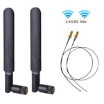 2 × 6dBi 2.4GHz 5GHz هوائي واي فاي ثنائي النطاق RP-SMA ذكر + 2 × 35 سم كابل RP-SMA IPEX MHF4 للبطاقة اللاسلكية M.2 NGFF، هوائي 6dBi + كابل RP-SMA