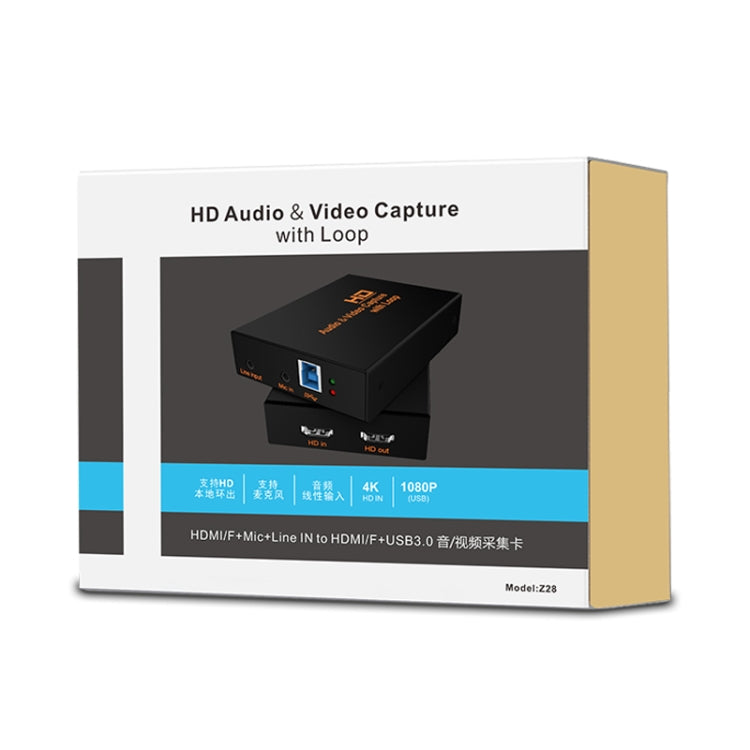 Z28 صندوق التقاط فيديو وصوت HDMI أنثى + ميكروفون + خط إدخال إلى HDMI أنثى USB 3.0، Z28