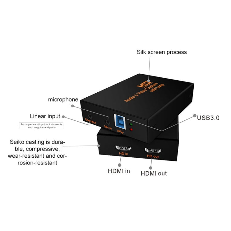 Z28 صندوق التقاط فيديو وصوت HDMI أنثى + ميكروفون + خط إدخال إلى HDMI أنثى USB 3.0، Z28