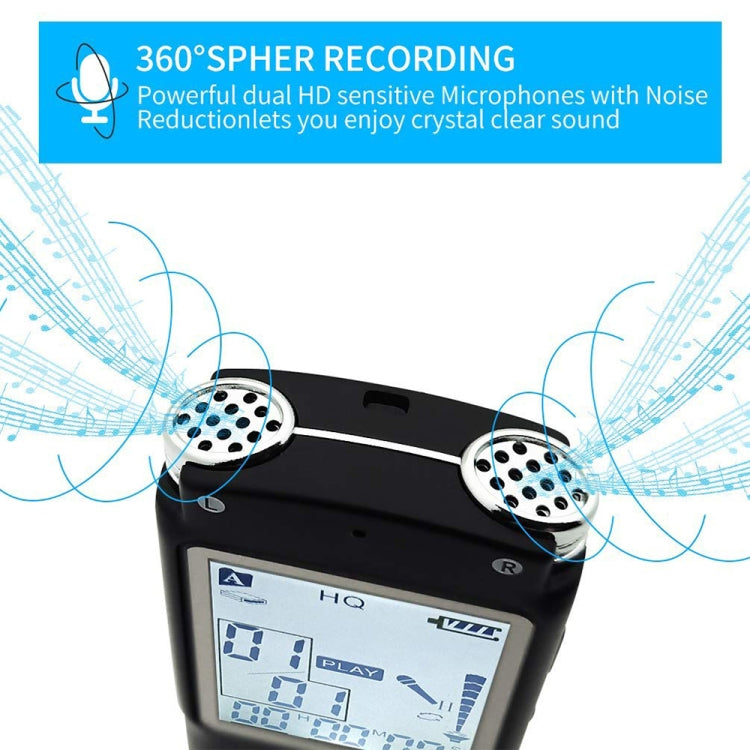 مسجل صوت رقمي بتقليل الضوضاء بشاشة أحادية اللون T60، 16G، يدعم صيغة MP3 / WAV، 16G