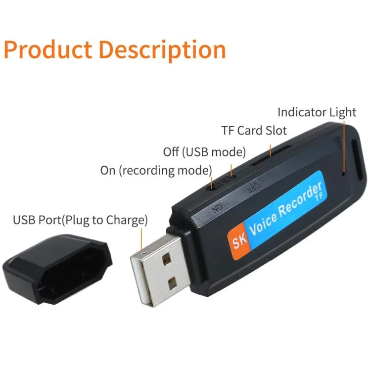 مسجل صوت USB محمول قابل لإعادة الشحن SK001، بدون ذاكرة، بدون ذاكرة