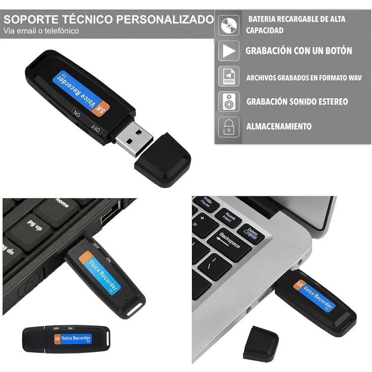 مسجل صوت USB محمول قابل لإعادة الشحن SK001، بدون ذاكرة، بدون ذاكرة