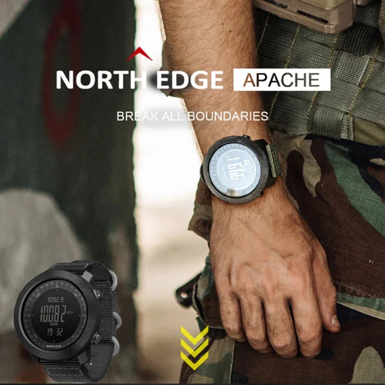 ساعة ذكية إلكترونية متعددة الوظائف مقاومة للماء NORTH EDGE للرياضات الخارجية، تدعم قياس الرطوبة / التنبؤ بالطقس / قياس السرعة، الطراز: حزام نايلون، حزام نايلون