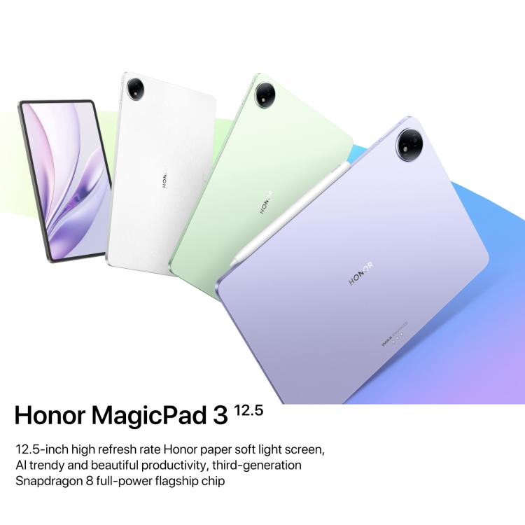 جهاز لوحي Honor MagicPad3 بشاشة 12.5 بوصة واي فاي، 12 جيجابايت + 256 جيجابايت، MagicOS 9.0.1، Qualcomm Snapdragon 8 Gen3 ثماني النواة، 12 جيجابايت + 256 جيجابايت