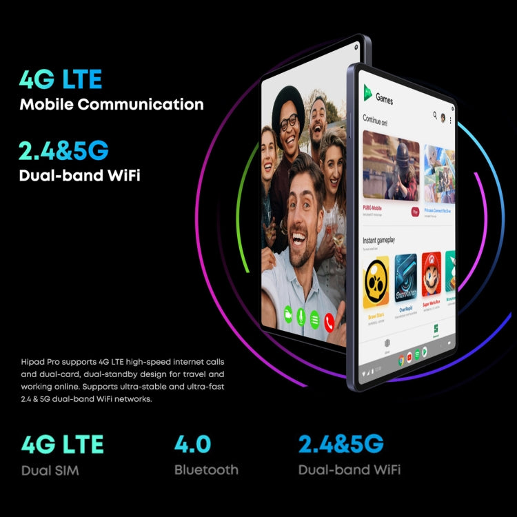 بدون لوحة مفاتيح، أندرويد 11، معالج Qualcomm Snapdragon 662 ثماني النواة حتى 2.0GHz، يدعم شريحتي اتصال وبلوتوث وواي فاي وبطاقة TF (أسود + أزرق)، HiPad Pro 8GB+128GB