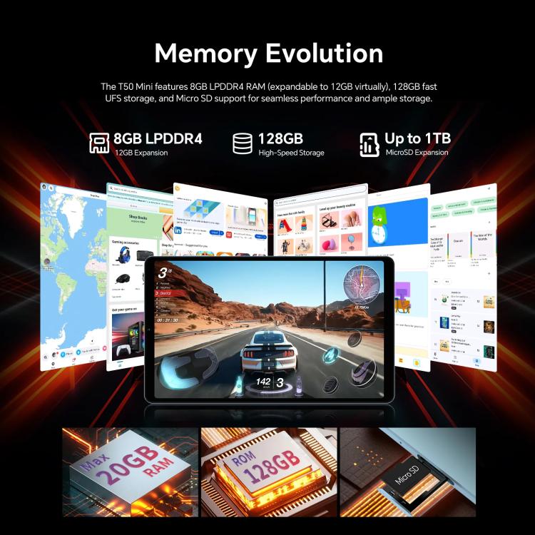 تابلت Teclast T50 Mini 4G LTE، 8 جيجابايت + 128 جيجابايت، 8.7 بوصة أندرويد 15 MediaTek Helio G99 ثماني النواة، يدعم شريحتي اتصال، T50 Mini