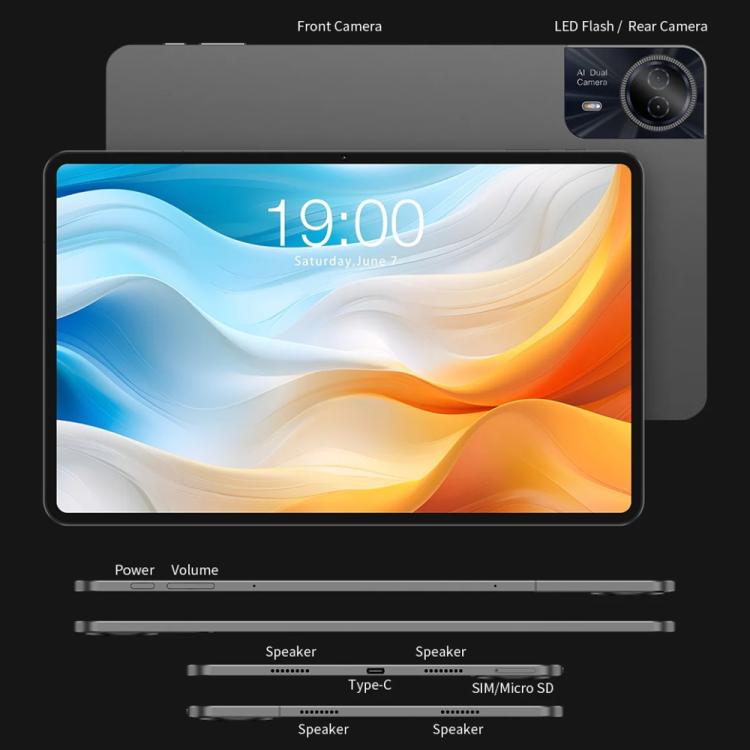 تابلت Teclast T60 Pro 4G LTE، 8 جيجابايت + 128 جيجابايت، 12 بوصة أندرويد 15 MediaTek Helio G99 ثماني النواة، يدعم شريحتي اتصال، T60 Pro