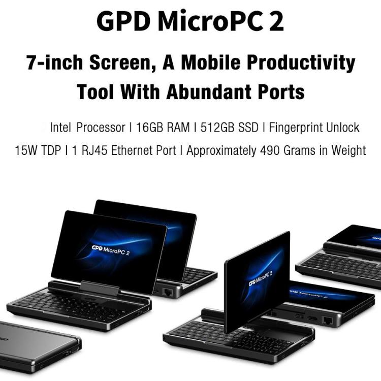 جهاز GPD MicroPC 2 محمول للألعاب، 16GB+512GB، شاشة 7 بوصة، Windows 11 Pro، معالج Intel N250، قابس أمريكي، WMC2573AU، WMC2573EU، WMC2573UK، WMC2573US