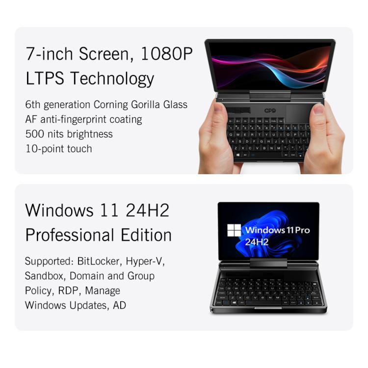 جهاز GPD MicroPC 2 محمول للألعاب، 16GB+512GB، شاشة 7 بوصة، Windows 11 Pro، معالج Intel N250، قابس أمريكي، WMC2573AU، WMC2573EU، WMC2573UK، WMC2573US