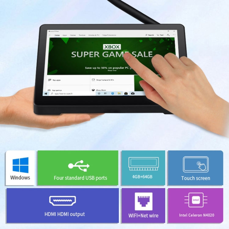 جهاز بيبو X9S ميني بي سي شامل، شاشة 9.0 بوصة، 4 جيجابايت + 64 جيجابايت، ويندوز 10 إنتل سيليرون J4105 رباعي النواة، قابس أمريكي، 4 جيجابايت + 64 جيجابايت