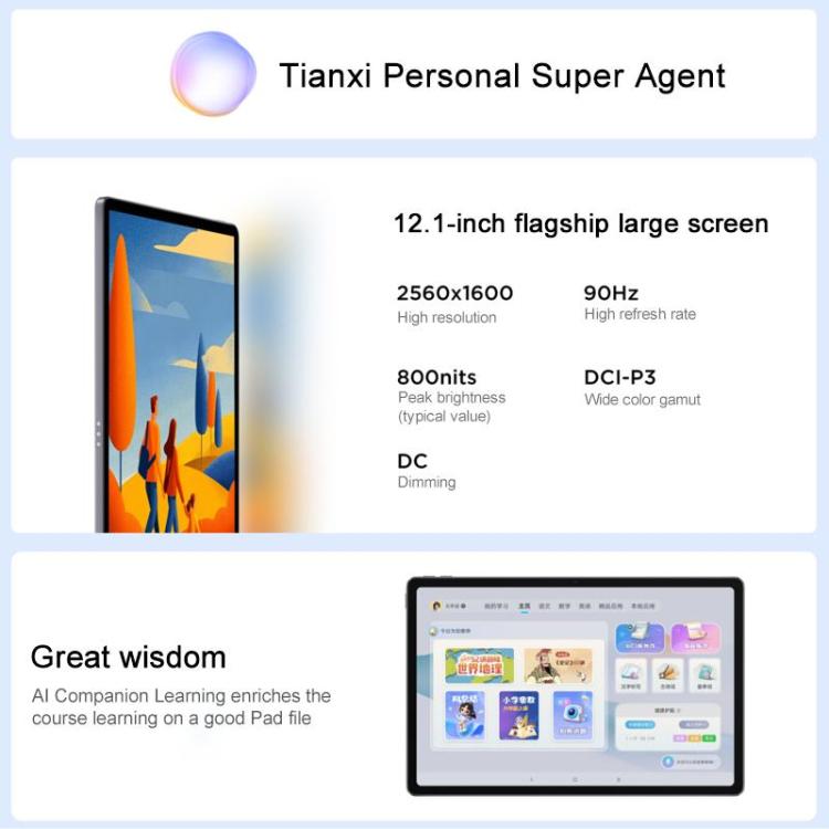 جهاز لوحي Lenovo Xiaoxin Pad 12.1 بوصة 2025، واي فاي، 8 جيجابايت + 256 جيجابايت، معالج MediaTek Dimensity 6400 ثماني النواة، قابس الولايات المتحدة، 8GB+256GB