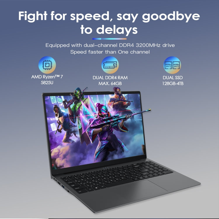 حاسوب محمول GXMO G156 15.6 بوصة، 16GB+512GB، ويندوز 11، AMD Ryzen 7 5825U ثماني النواة، يدعم فتح القفل ببصمة الإصبع، قابس الولايات المتحدة، 32GB+1TB