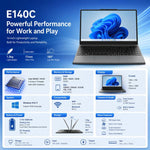 E140C 14 inch Lightweight Laptop, 8GB+256GB, Windows 11 Intel Alder Lake N100 Quad Core, US Plug, Intel N100