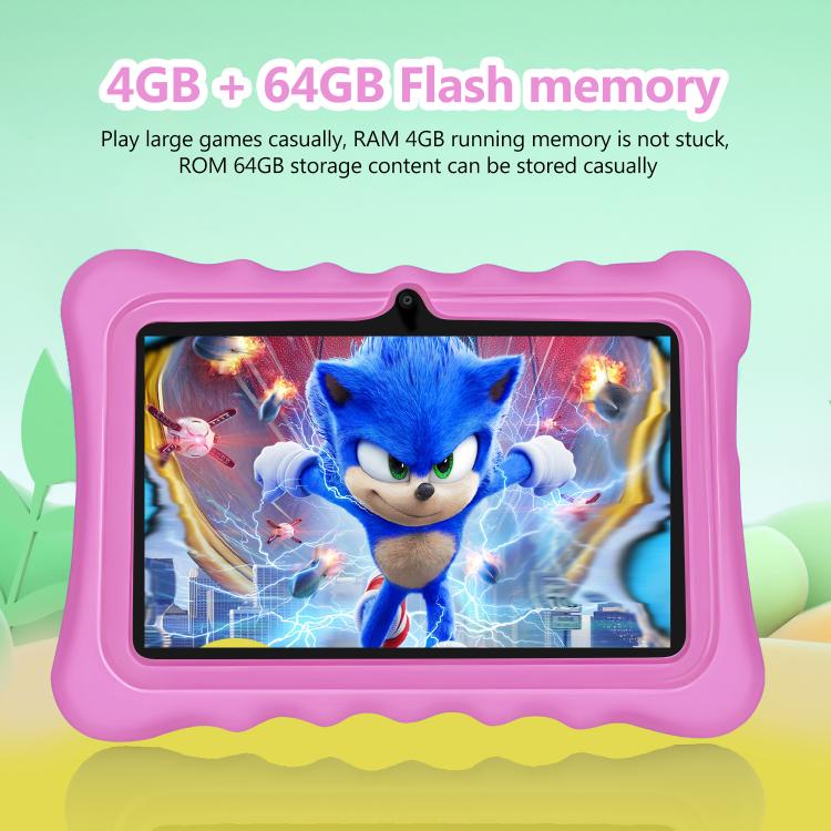 جهاز لوحي للأطفال BDF T7 بشاشة 7 بوصة واي فاي مع غطاء سيليكون، 2GB+32GB، أندرويد 8.1 MTK6735 رباعي النواة، قابس الولايات المتحدة، 4GB+64GB