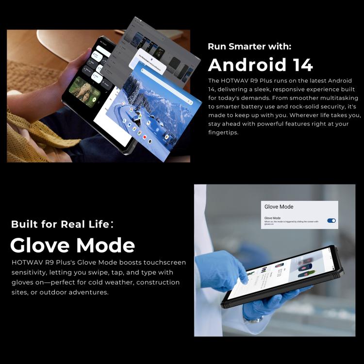جهاز لوحي متين HOTWAV Tab R9 Plus بمعيار IP68/IP69K، 8 جيجابايت + 512 جيجابايت، شاشة 11 بوصة، أندرويد 14، Unisoc T7280 ثماني النواة، شبكة 4G، النسخة العالمية مع Google Play، قابس الاتحاد الأوروبي، Tab R9 Plus