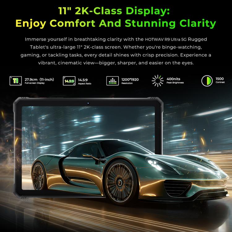 جهاز لوحي متين HOTWAV Tab R9 Ultra بمعيار IP68/IP69K، 8 جيجابايت + 512 جيجابايت، شاشة 11 بوصة، أندرويد 15، Unisoc T8200 ثماني النواة، شبكة 5G، النسخة العالمية مع Google Play، قابس الاتحاد الأوروبي، Tab R9 Ultra