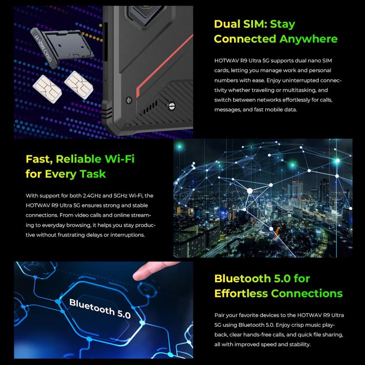 جهاز لوحي متين HOTWAV Tab R9 Ultra بمعيار IP68/IP69K، 8 جيجابايت + 512 جيجابايت، شاشة 11 بوصة، أندرويد 15، Unisoc T8200 ثماني النواة، شبكة 5G، النسخة العالمية مع Google Play، قابس الاتحاد الأوروبي، Tab R9 Ultra