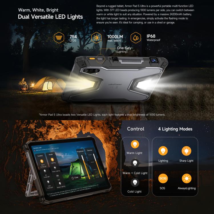 جهاز لوحي متين Ulefone Armor Pad 5 Ultra، 12 جيجابايت + 512 جيجابايت، شاشة 11 بوصة، أندرويد 15، MediaTek Dimensity 7400X ثماني النواة، شبكة 5G، قابس الاتحاد الأوروبي، Armor Pad 5 Ultra