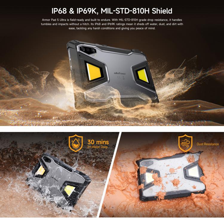 جهاز لوحي متين Ulefone Armor Pad 5 Ultra، 12 جيجابايت + 512 جيجابايت، شاشة 11 بوصة، أندرويد 15، MediaTek Dimensity 7400X ثماني النواة، شبكة 5G، قابس الاتحاد الأوروبي، Armor Pad 5 Ultra
