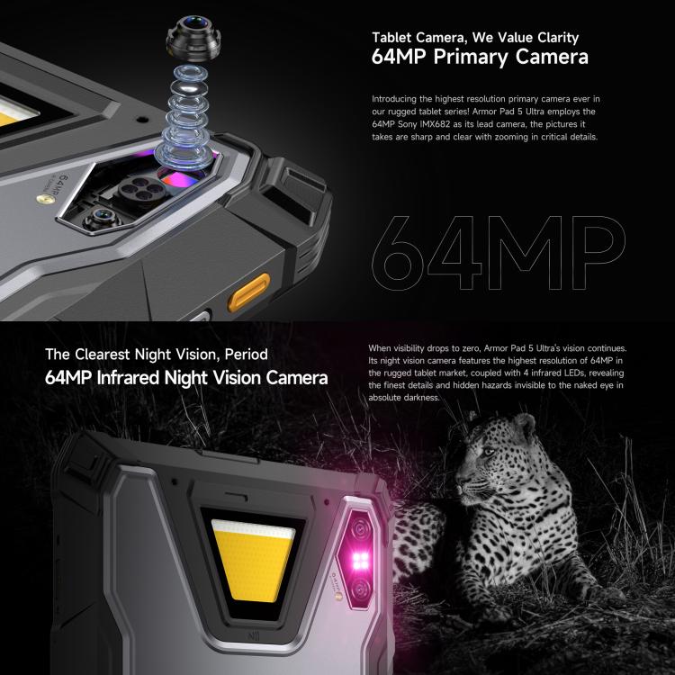 جهاز لوحي متين Ulefone Armor Pad 5 Ultra، 12 جيجابايت + 512 جيجابايت، شاشة 11 بوصة، أندرويد 15، MediaTek Dimensity 7400X ثماني النواة، شبكة 5G، قابس الاتحاد الأوروبي، Armor Pad 5 Ultra