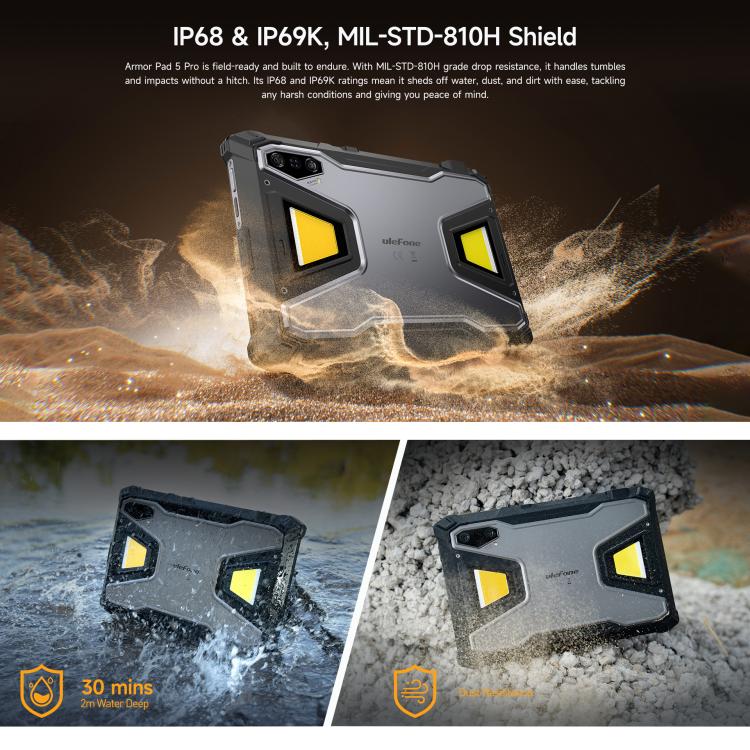 جهاز لوحي متين Ulefone Armor Pad 5 Pro، 12 جيجابايت + 512 جيجابايت، شاشة 11 بوصة، أندرويد 15، MediaTek Dimensity 7400X ثماني النواة، شبكة 5G، قابس الاتحاد الأوروبي، Armor Pad 5 Pro