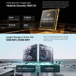 جهاز لوحي متين Ulefone Armor Pad 5 Pro، 12 جيجابايت + 512 جيجابايت، شاشة 11 بوصة، أندرويد 15، MediaTek Dimensity 7400X ثماني النواة، شبكة 5G، قابس الاتحاد الأوروبي، Armor Pad 5 Pro