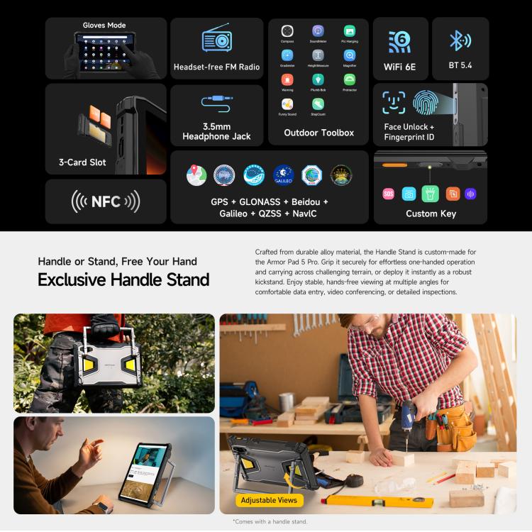 جهاز لوحي متين Ulefone Armor Pad 5 Pro، 12 جيجابايت + 512 جيجابايت، شاشة 11 بوصة، أندرويد 15، MediaTek Dimensity 7400X ثماني النواة، شبكة 5G، قابس الاتحاد الأوروبي، Armor Pad 5 Pro