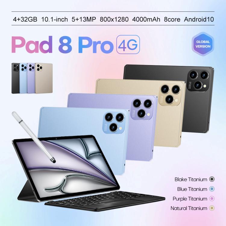 مجموعة جهاز لوحي Pad 8 Pro بشاشة 10.1 بوصة 4G LTE، 4GB+32GB، أندرويد 10 MT6755 ثماني النواة، مع لوحة مفاتيح / فأرة / حقيبة جلدية، قابس الاتحاد الأوروبي، قابس الاتحاد الأوروبي