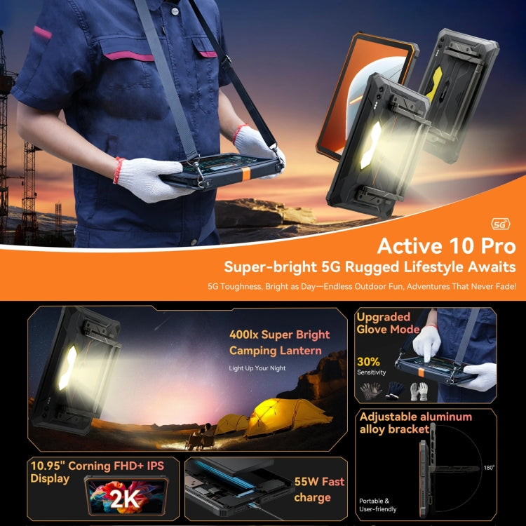 جهاز لوحي متين Blackview Active 8 Pro 5G، 12 جيجابايت + 256 جيجابايت، شاشة 10.95 بوصة، أندرويد 14، معالج Dimensity 7300 ثماني النواة، النسخة العالمية مع جوجل بلاي، 12 جيجابايت + 256 جيجابايت