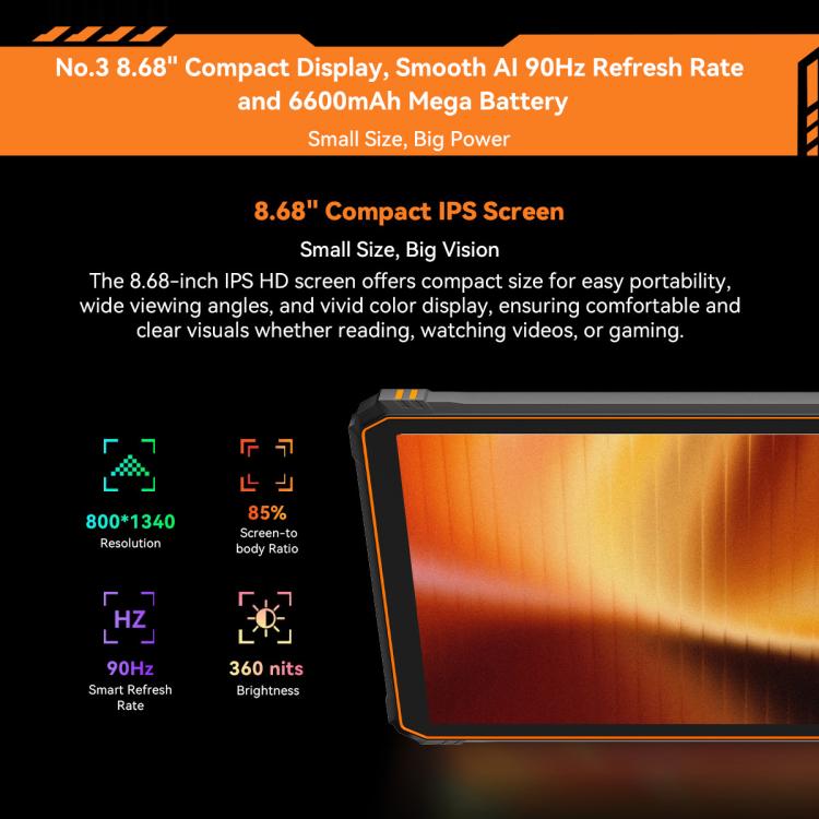 جهاز لوحي متين Blackview Active 5 بشبكة 4G، 8 جيجابايت + 128 جيجابايت، شاشة 8.68 بوصة، أندرويد 14، معالج Unisoc UMS9230E T615 ثماني النواة، النسخة العالمية مع Google Play، Active 5