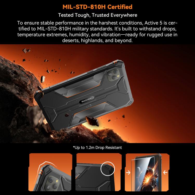 جهاز لوحي متين Blackview Active 5 بشبكة 4G، 8 جيجابايت + 128 جيجابايت، شاشة 8.68 بوصة، أندرويد 14، معالج Unisoc UMS9230E T615 ثماني النواة، النسخة العالمية مع Google Play، Active 5